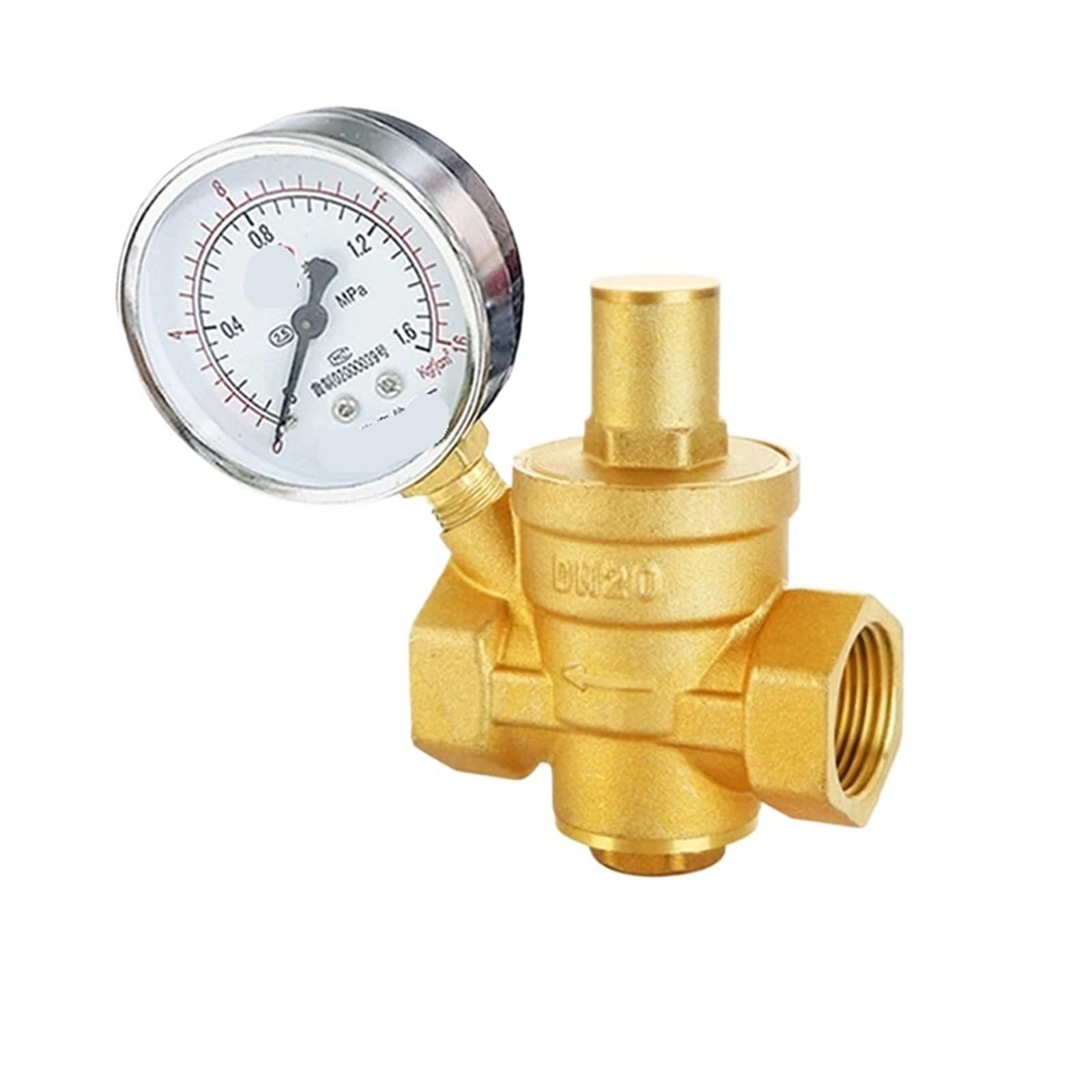Soupape Réduction Pression Vanne de régulation pression en laiton, 1/2 ", 3/4", 1, 2", DN15, DN20, DN25, régulateur décharge réglable avec jauge(1-1/2")