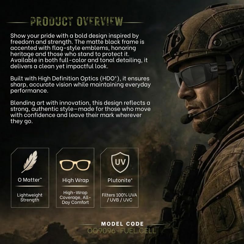 Image of Oakley Standard Issue SI FUEL CELL USA FLAG Collection Sunglasses With Kit | Military Grade Sunglasses With Official Oakley Lens Cleaning Kit