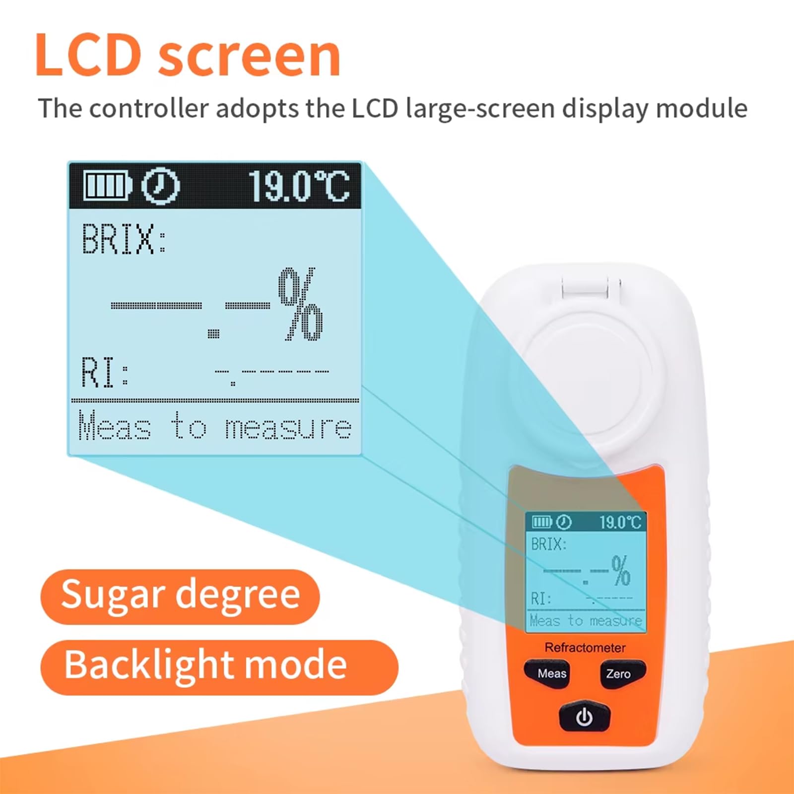 Refractómetro Digital Brix, Medidor De Concentración Azúcar En Frutas De 0-55% con Pantalla, Compensación Automática Temperatura Y Precisión del 0,2%, Medición Rápida En 3 Segundos para Café