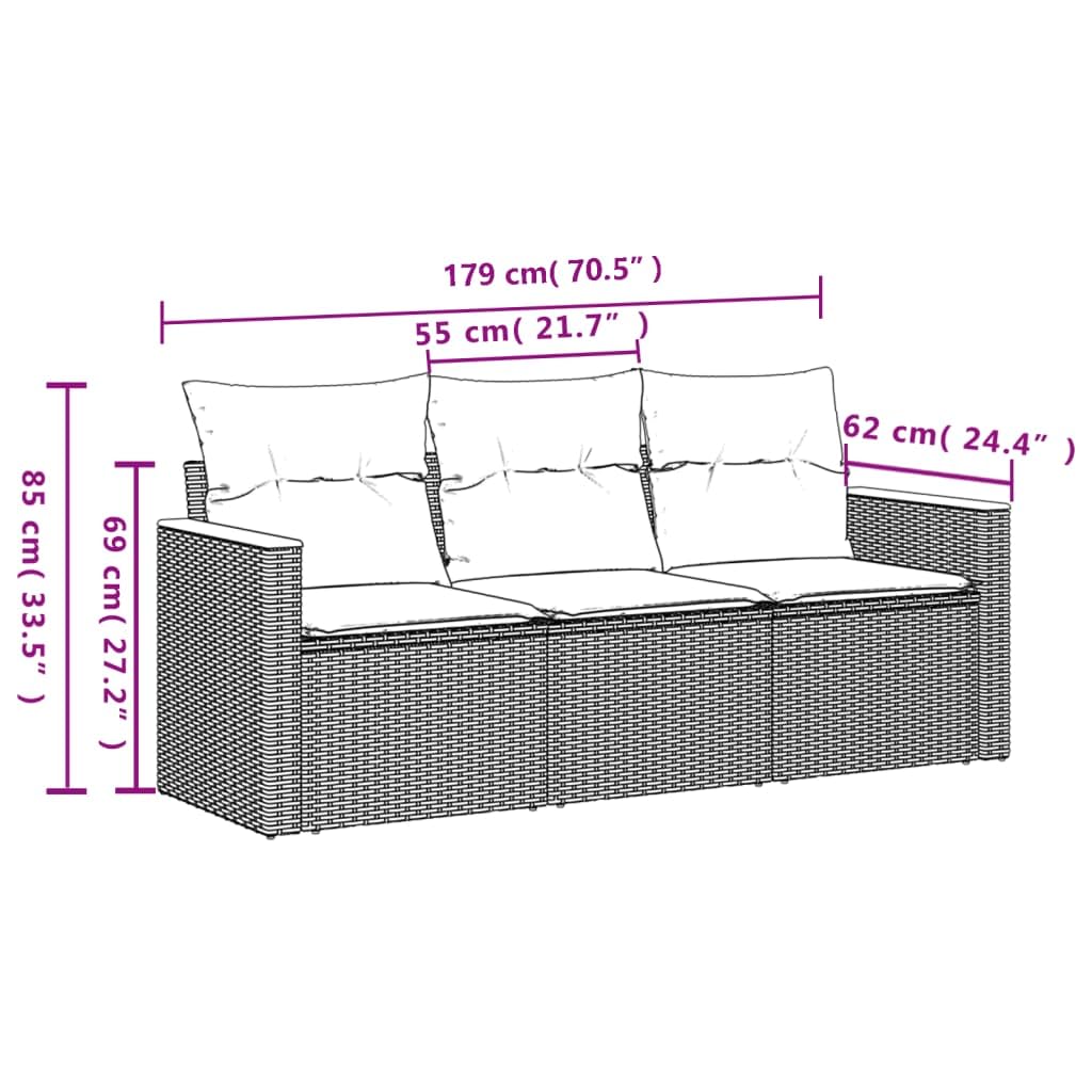 Divanetti Da Esterno, Set Divano Giardino per Esterno, Set Giardino Esterno, Set Divano da Giardino 3 pz con Cuscini Beige in Polyrattan
