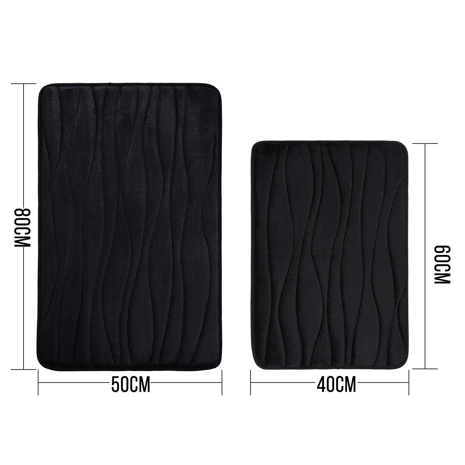 Homaxy Set di 2 tappetini da bagno in memory foam, antiscivolo, lavabile, 40 x 60 cm + 50 x 76 cm, colore: nero