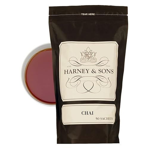 Harney & Sons Té Chai - Té negro con cafeína fuertemente especiado - 50 bolsitas de té