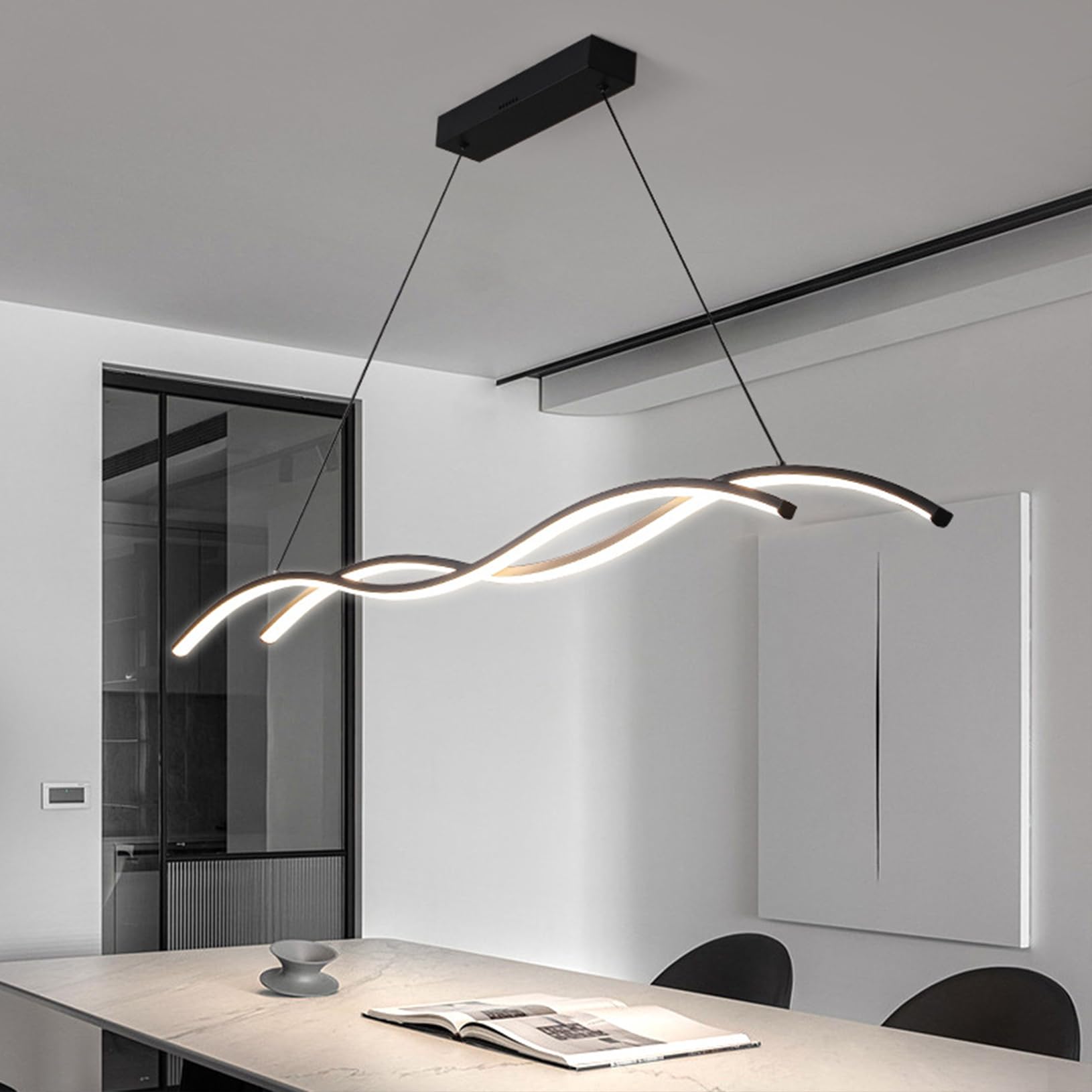 Bellastein Moderne LED pendelleuchte esszimmer dimmbar hängelampe esstisch schwarz, Wohnzimmer Küche Hängend Lampe Moderne Kreative Designer Kronleuchter Büro Leuchten Deckenleuchte (Schwarz, L90cm)