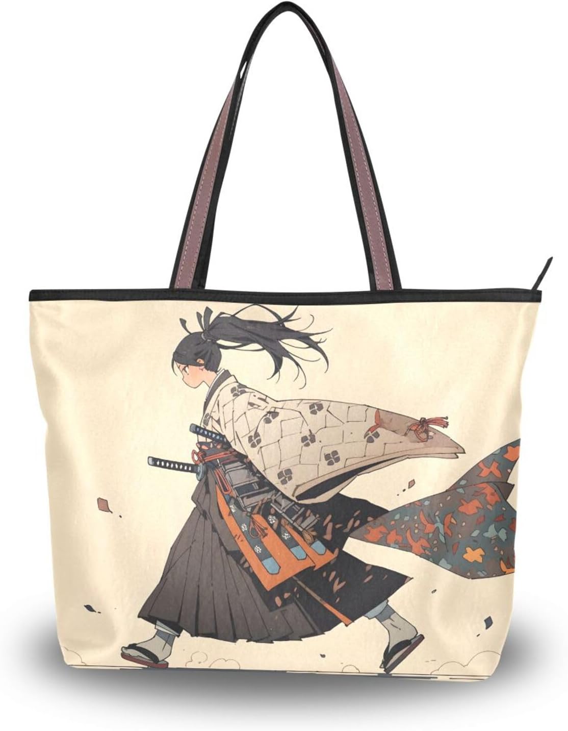 Women's Tote Bag Japanese Anime Samurai Print for Shopping Outing, Handbag Purse Reusable Grocery Bags-Large
