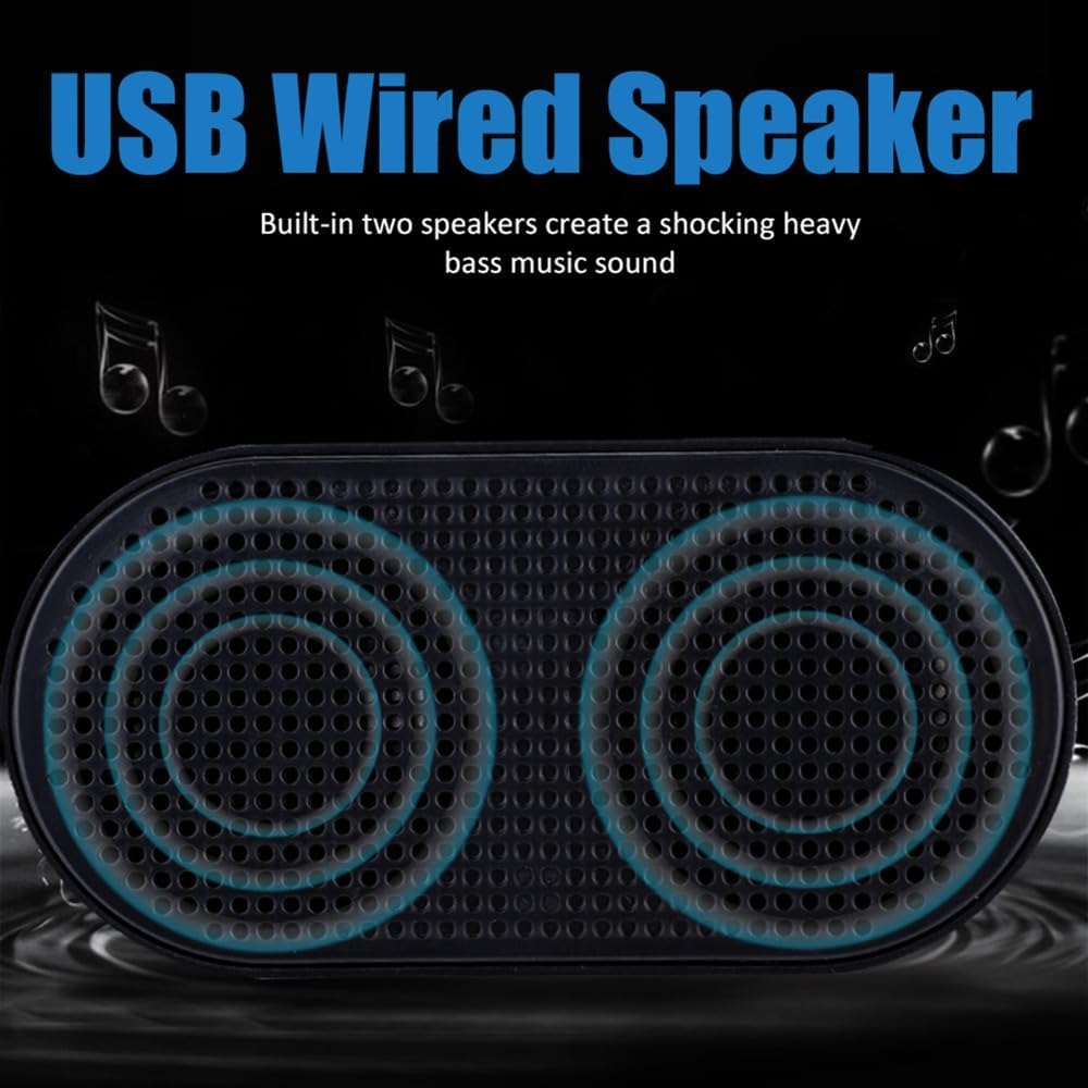 USB Wired Mini Speaker with Dual 3W Drivers - Heavy Bass Stereo Computer Speakers for Desktop & Laptop Black