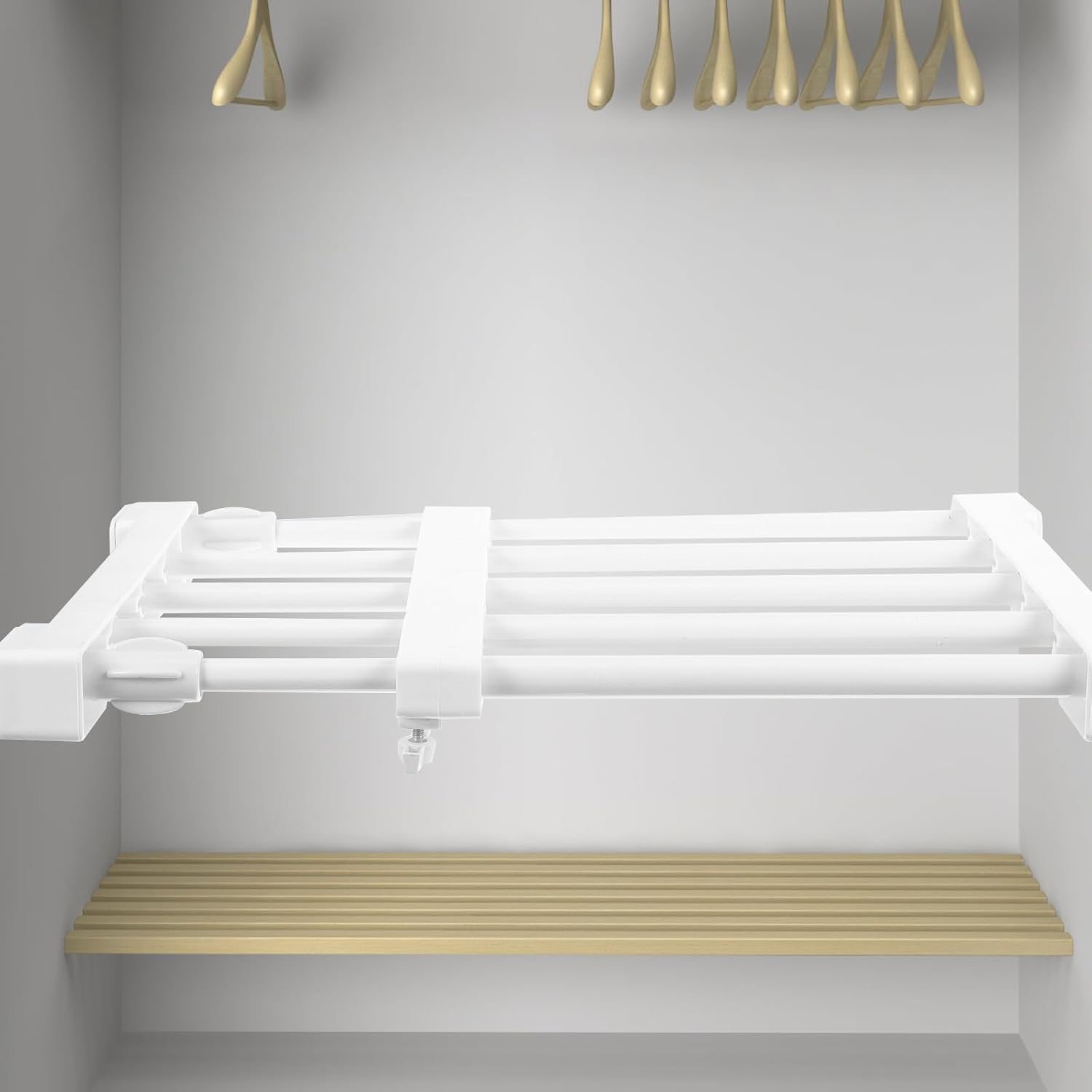 Adjustable Telescopic Tension Shelf Divider for Closet and Kitchen, Detachable White Storage Rack 30-40cm Length X 24cm Width, Space-Saving Organizer for Dormitory and Bathroom