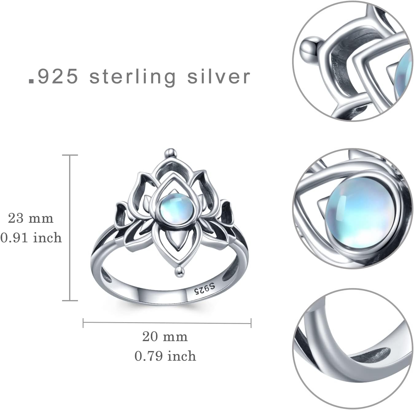 Moonstone Lotus Rings for Women 925 Sterling Silver Lotus Flower Ring Vintage Spiritual Yoga Lotus Jewelry for Women Lotus Gifts - Image 6