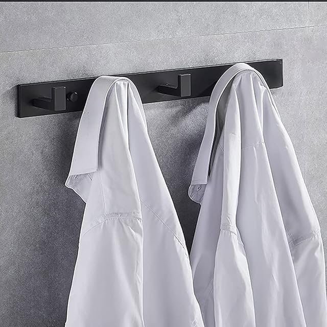 Towel Hooks Door, Bathroom Towel Hook, Coat Hooks Wall Mounted, Modern Coat Rack, Space Aluminum Toilet Hook, Hanging Towel Hook, Door Back Hook, Wall Hook Rack (Black)
