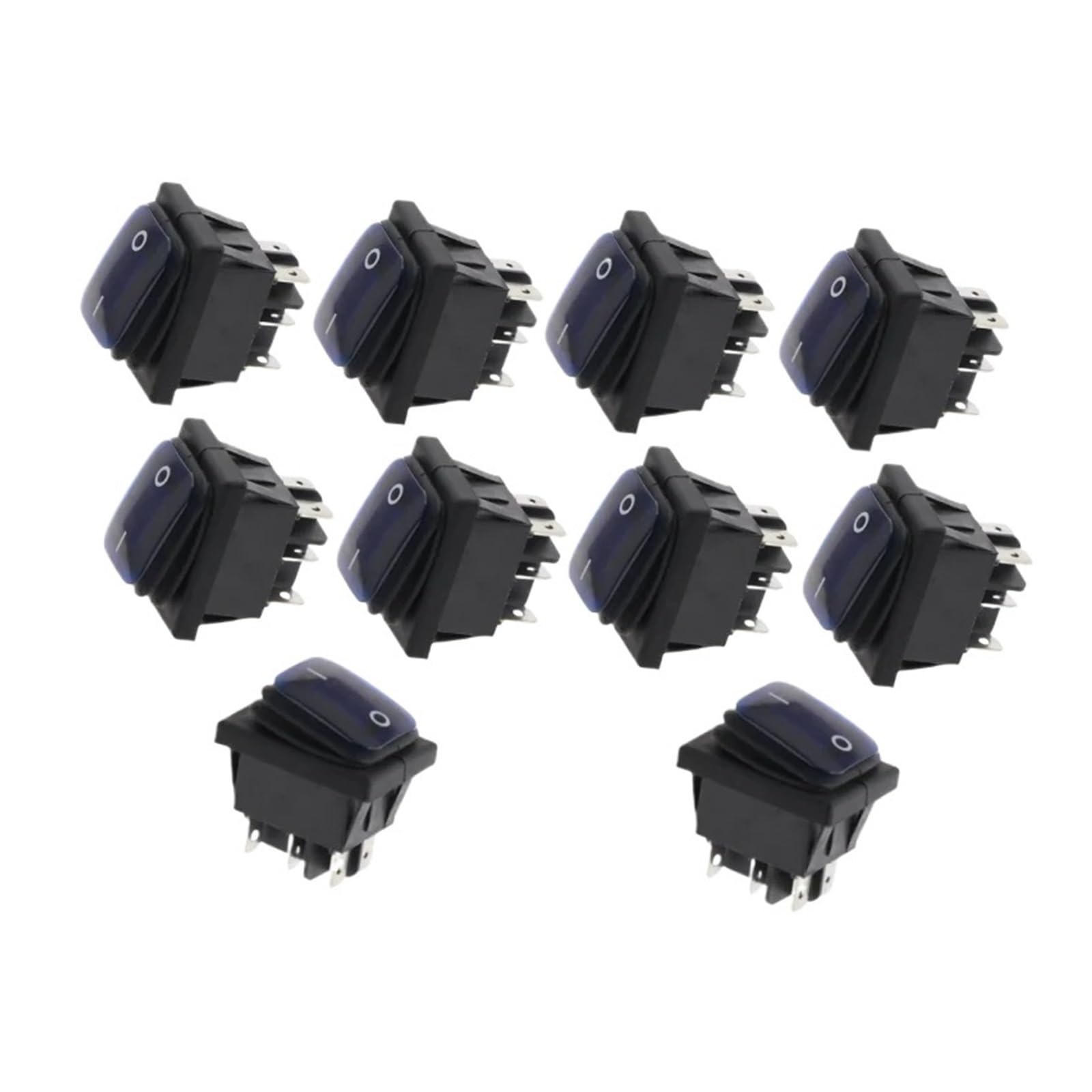 AUOQKQUT 10pcs 2D6P-BLUE 30x22mm Rocker Switch Red LED 220V 16A 250VAC KCD4-201 DPST Switchs 6pin