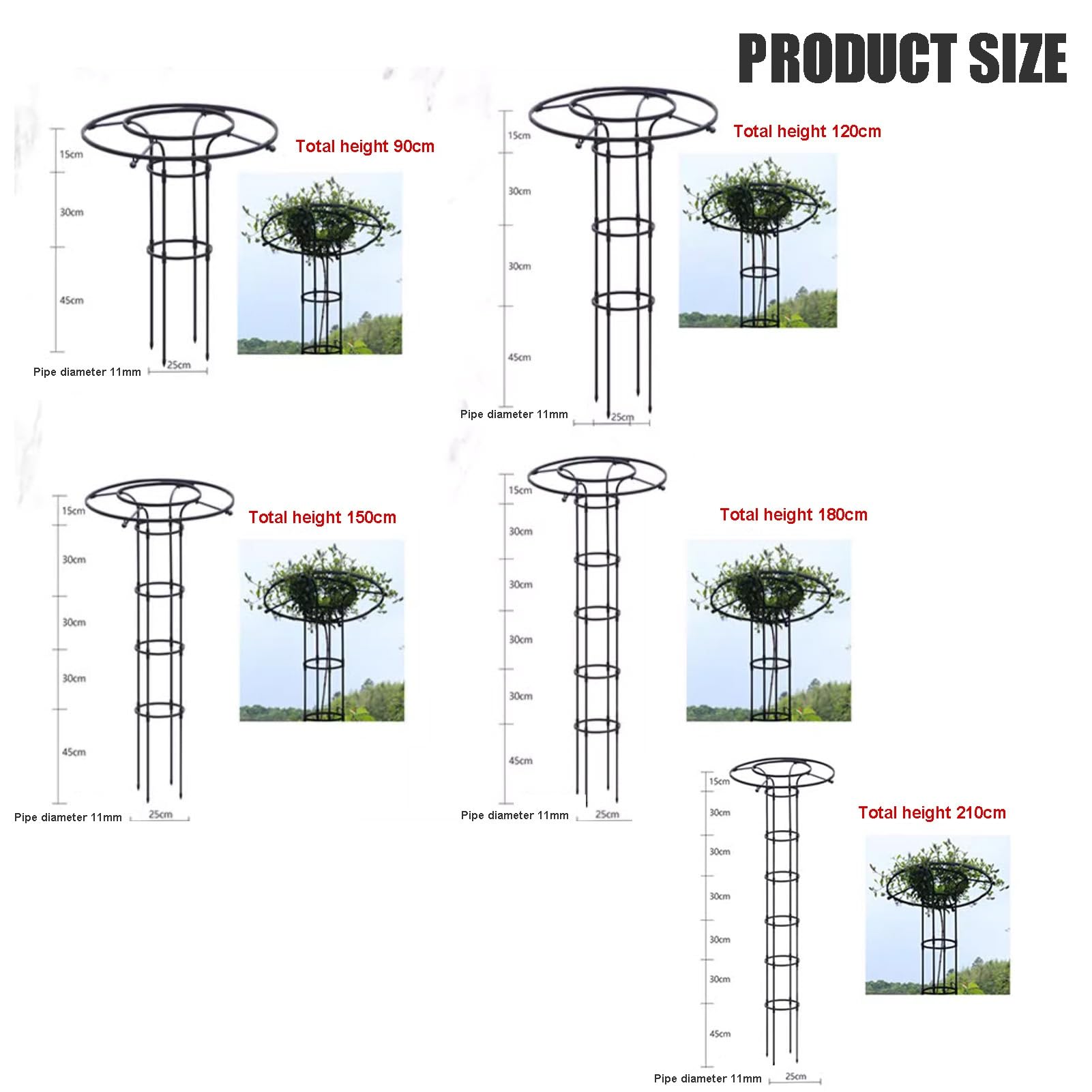 Nierdzewna kratka ogrodowa do roślin pnących – 210 cm parasol cielęcy glicynia wsparcie wieża kwiat i ogórek stojak wspinaczkowy idealny do dekoracji ogrodu