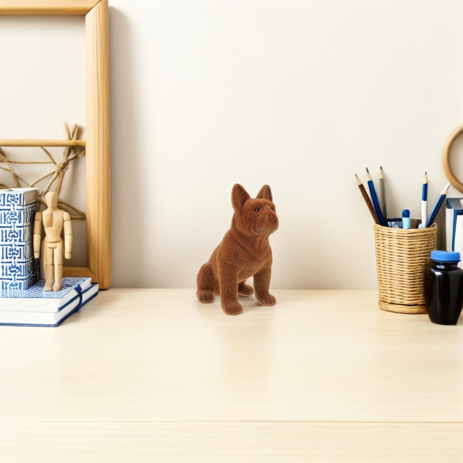 Statuetta di Cane in Resina Floccata, Design Realistico | Decorazione Versatile per Casa e Camere da Letto, Riproduzione Simulata Aspetto Artigianale e Ingombro Ridotto