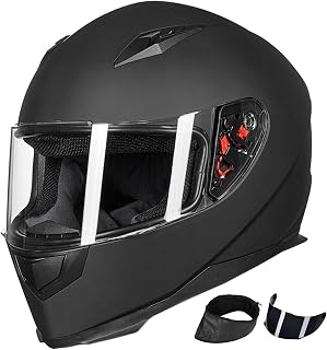 ILM 313 DOT Full Face Motorcycle Helmet Matte Black Large - 2 Visors, Winter Neck Scarf, Lightweight ABS
