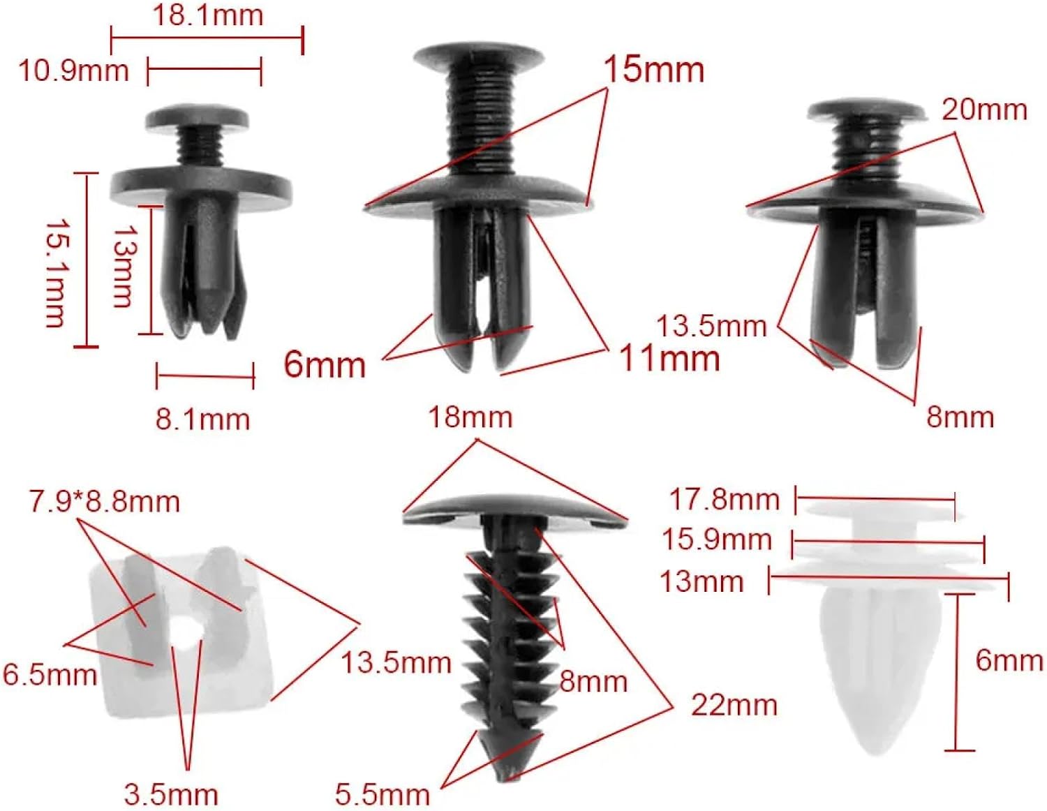 150pc Car Bumper Rivet Clips Car Body Fender Bumper Side Skirt Door Trim Panel Push Retainer Clip Fastener Universal Accessories