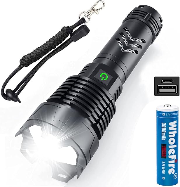 Rechargeable 90000 Lumens LED Torches, Upgraded XHP160 Powerful Super Bright Flashlight with Battery, Zoomable Waterproof 5 Modes USB Torch Lights for Camping, Hiking, Outdoor, Emergency