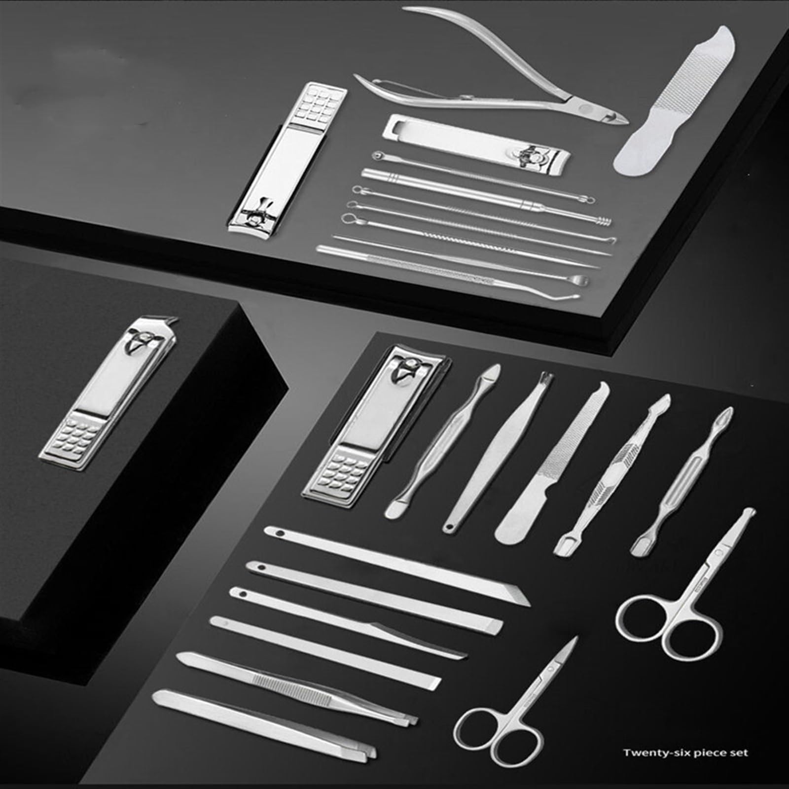 Kit de Manicura 11-26 Pcs Professional Stainless Steel Nail Clippers Manicure Set Cutter Scissor Cuticle Nipper Nail Tools Set Travel Case Kit Kit Cortauñas