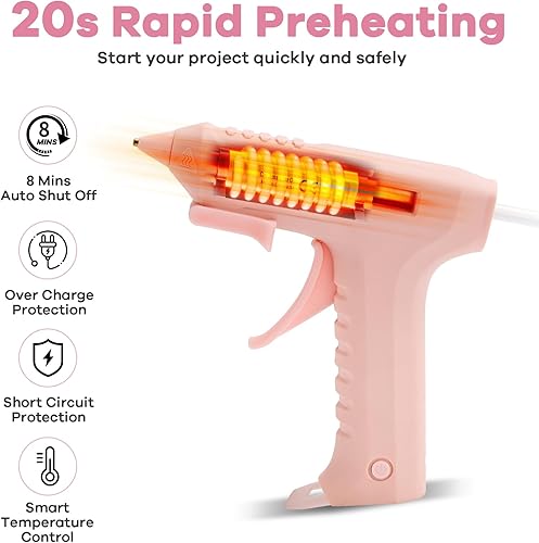Miniatura 2 de Pistola de pegamento caliente inalámbrica, kit de pistola de pegamento caliente recargable de precalentamiento rápido de 20 segundos con boquilla