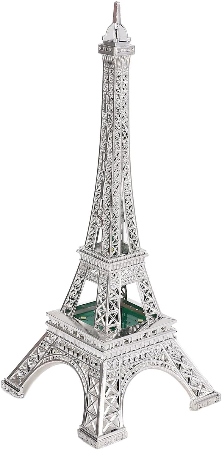 LED Eiffel Tower Lamp,10inch Light Up Eiffel Tower Ornament,Metal Tower Architecture Decoration Tourist Bronze Tower,Eiffel Tower Statue Decor for Desk Bedroom Decoration (Silver Plated)