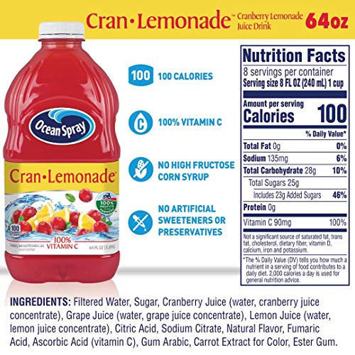 Image of Ocean Spray Juice Drink, Cran-Lemonade, 64 Ounce Bottle (Pack of 2)