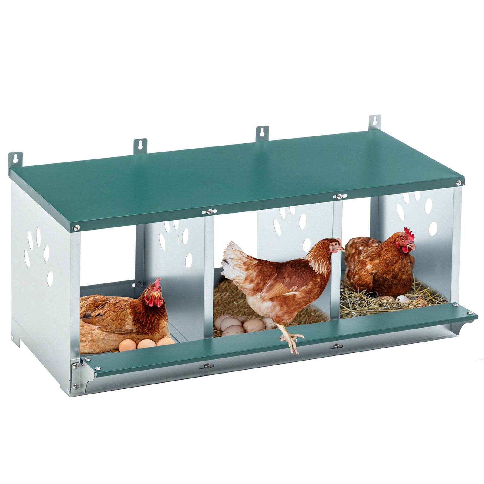 Chicken Nesting Box for Laying Eggs - 3 Room Chicken Laying Boxes, Nesting Boxes for Chickens, Heavy Duty Metal Chicken Coop, 32.9" L x 16.34" W x