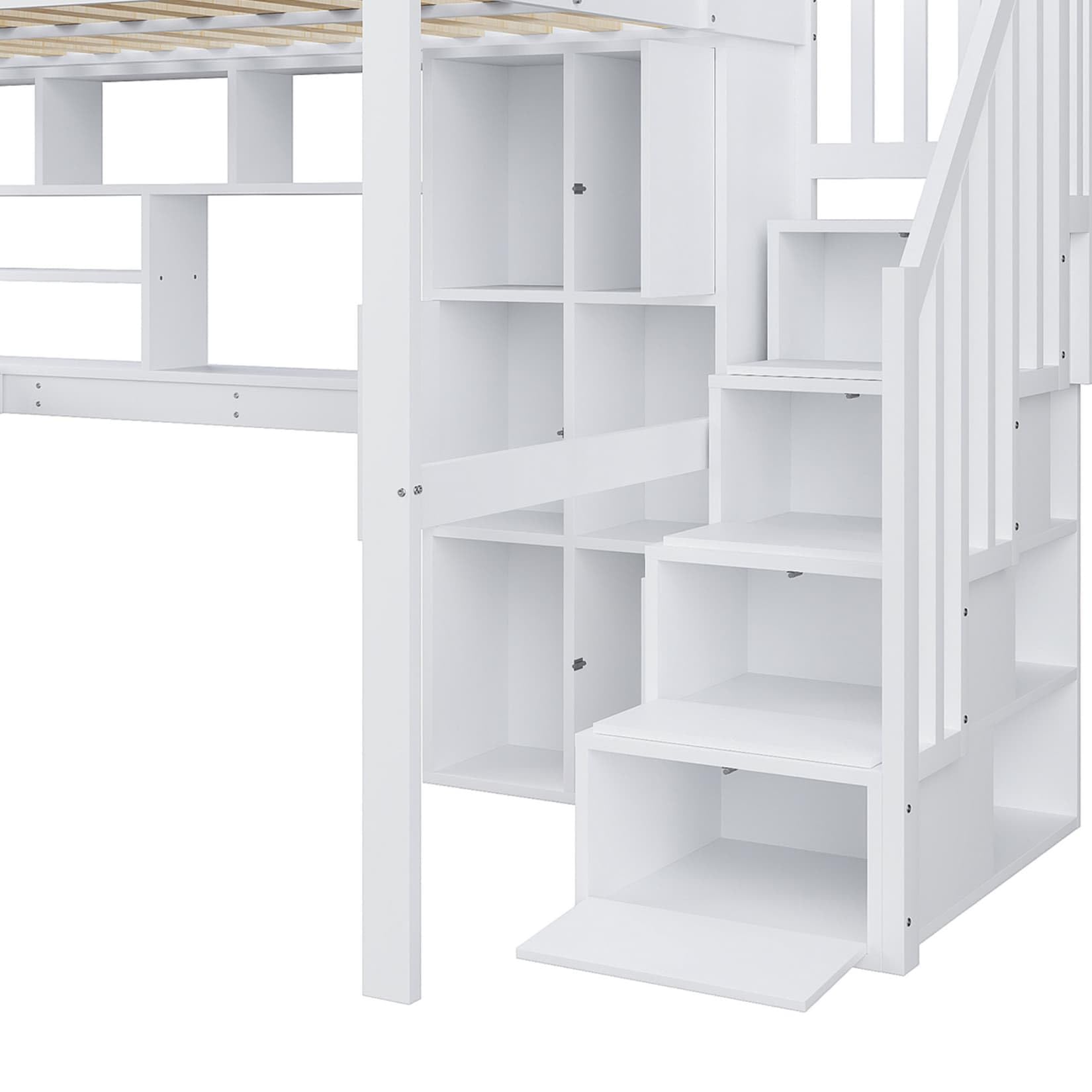Lit Mezzanine 2 Places 140x200cm,Cadre de Lit 2 Personnes avec Éclairage LED Réglable,Bureau,Étagères,Échelle de Rangement,pour Garçons Filles(Naturel, 140x200)