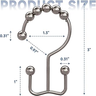 Titanker Shower Curtain Hooks Rings, Rust Resistant Metal Double Glide Shower Hooks Rings for Bathroom Shower Rods Curtains, Set of 12 Hooks - Nickel