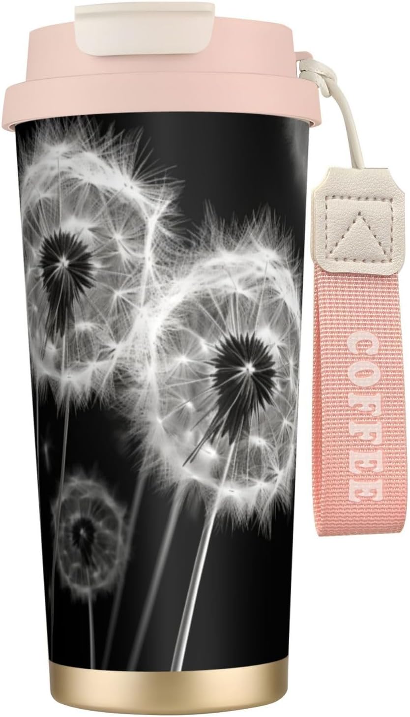 Unique Customized Coffee Mug - Insulated Stainless Steel Tumbler for Travel, Home & Office - 17 oz Blooming dandelion Pink