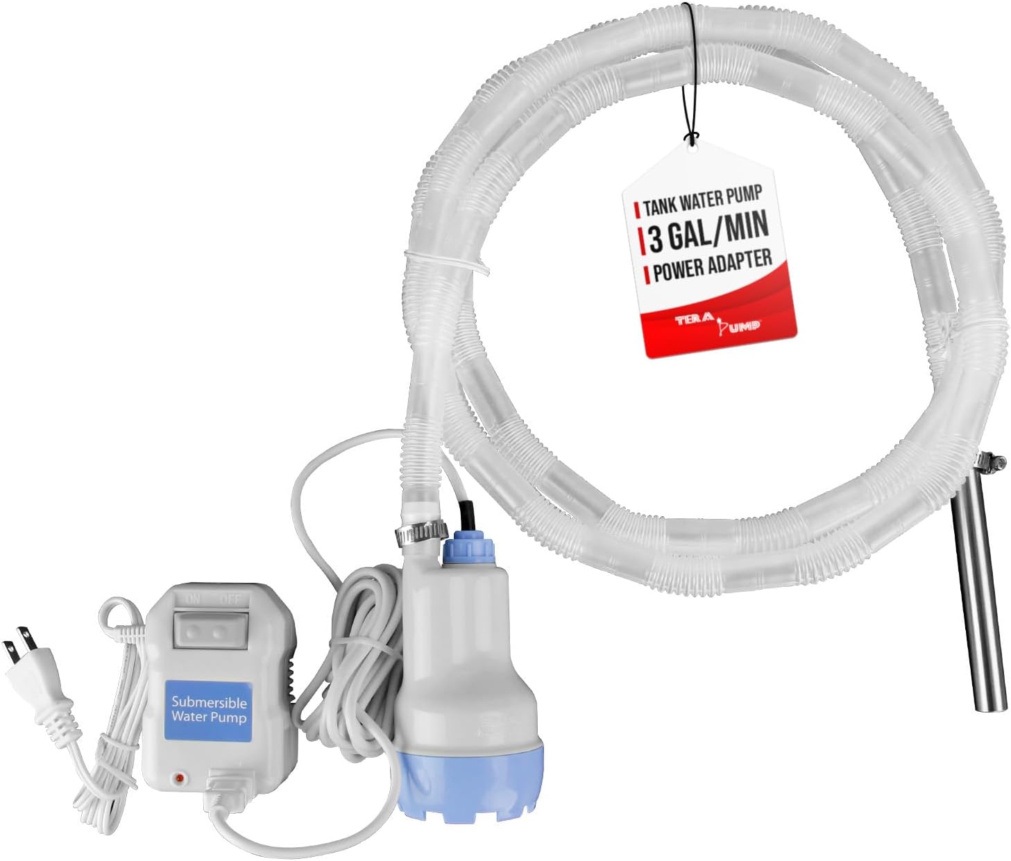 TERA PUMP - Submersible Aquarium Water Pump with 10 FT Hose for Easy Gravel & Sand Cleaning (3 Gallon Per Minute) Fish Tank Draining Pump For Deep Cleaning, Changin or Replacing Water