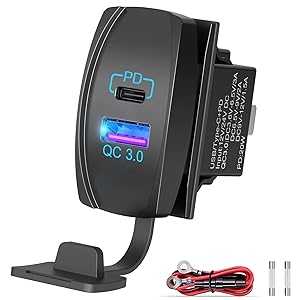 Qidoe 18W Quick Charger 3.0 and PD 20W with LED Rocker Switch USB Port Charger for RV, Boat, Marine, Truck, UTV