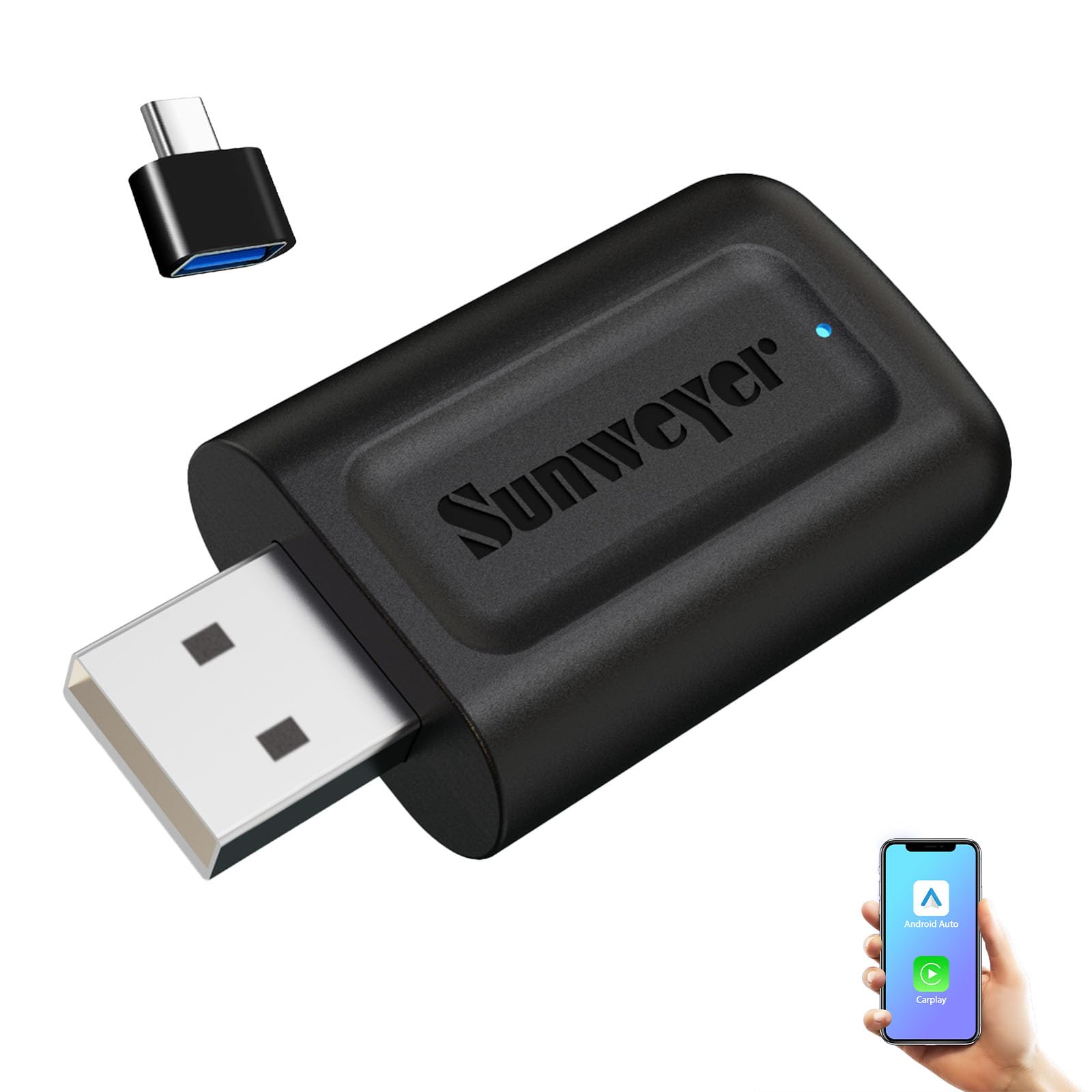sunweyer Adattatore Wireless CarPlay & Android Auto - Cablato a Wireless per Auto con CarPlay/Android Auto Originale | Non per Modelli Senza CarPlay (Regular)