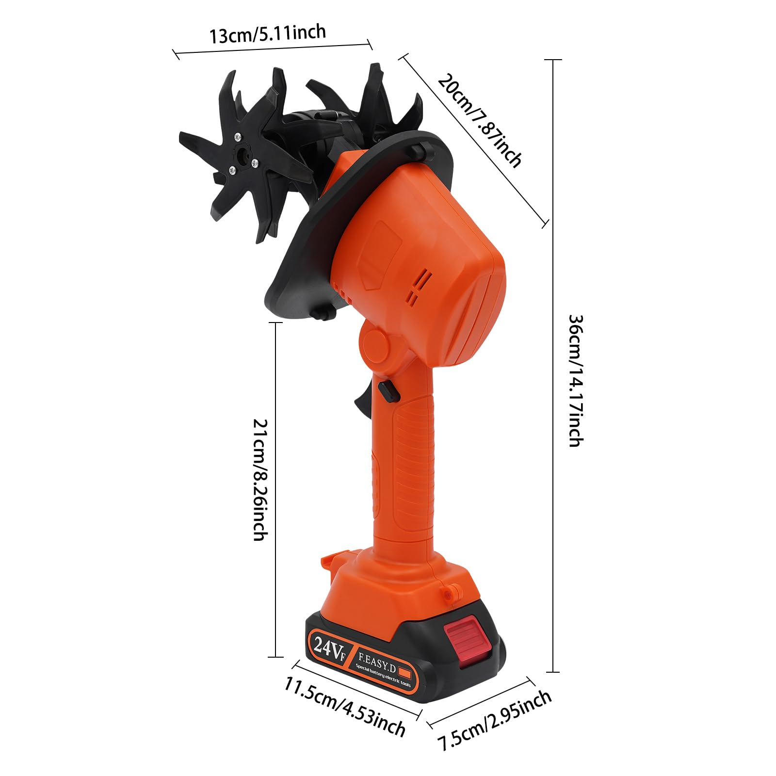 Motoazada con batería de 21 V con cuchillas de 65 Mn, 235 rpm, azada inalámbrica para jardín, con cubierta protectora, azada de jardín manual para jardines, patios, ancho de trabajo y profundidad: 10
