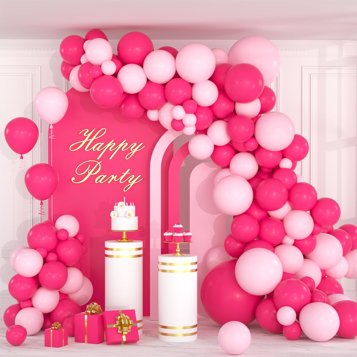 Rose Red Pink Balloon Arch Kit - Hot Pink Balloons Rose Red Balloon Arch Pink Birthday Decorations for Princess Girl Birthday Wedding Anniversary Bachelorette Valentines Party Decorations