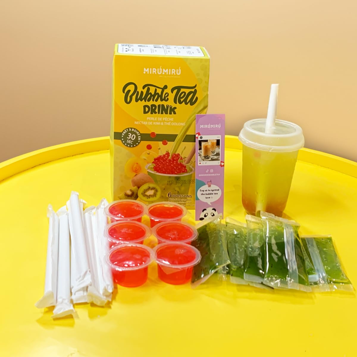 MiruMiru - Bubble Tea Kit - Perla di Mango & nettare di Frutta della Passione e Tè Oolong, Bevande e cannucce incluse (2 bevande)