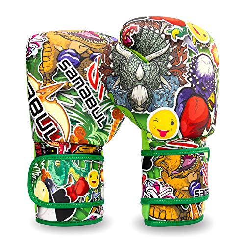 Guantes de boxeo 12 oz Sanabul Sticker Bomb Dino Jungle para entrenamiento de adultos 3