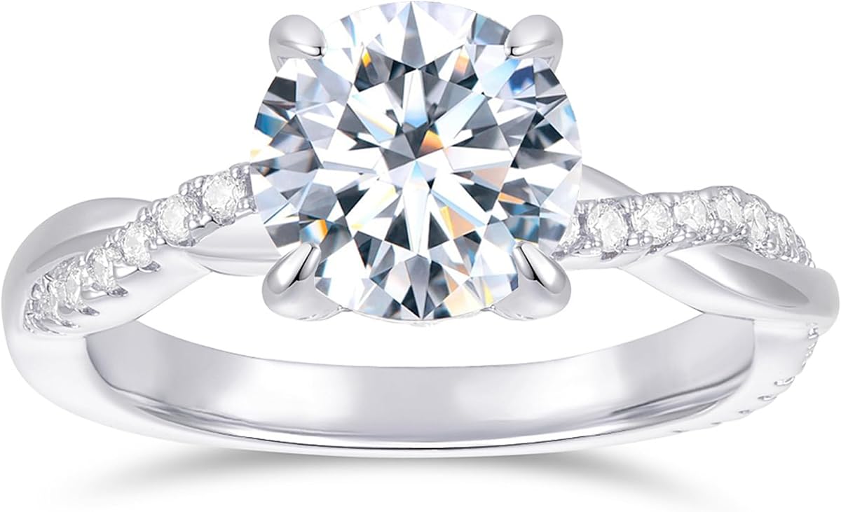 14K White Gold Petite Twisted Vine Moissanite Engagement Ring