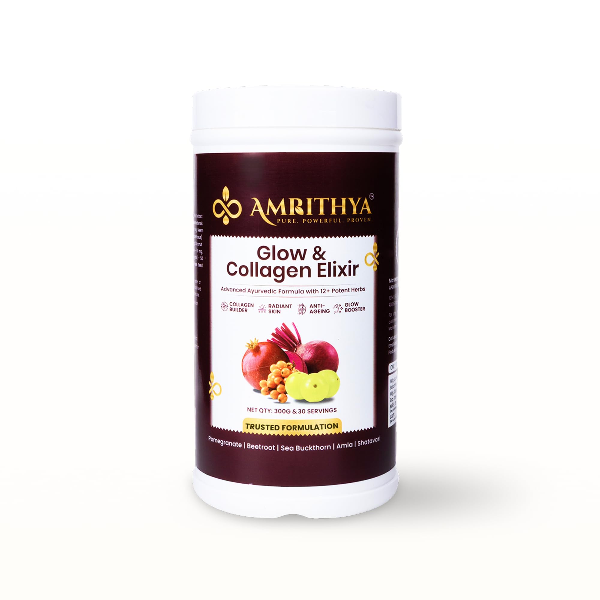 Amrithya Glow and Collagen Elixir Powder | Skin Radiance and Beauty Support Supplement | Helps Improve Skin Hydration and Elasticity | Herbal Formula |Unflavoured (300 gm) 30 servings-image-29