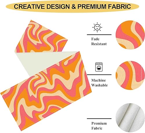 Miniatura 5 de Camino de mesa retro de los años 70, estético, hippie abstracto, espiral, espiral, mínimo, ondas ranuradas, naranja, decoración de centro de mesa