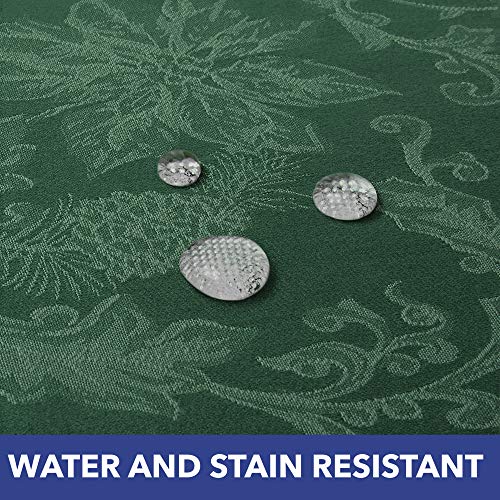 SoHome Christmas Poinsettia Damask Tablecloth, Cotton/Polyester Blend/Stain and Water Resistant/Machine Washable, 60\"x84\" Rectangle Green - Thumbnail 5