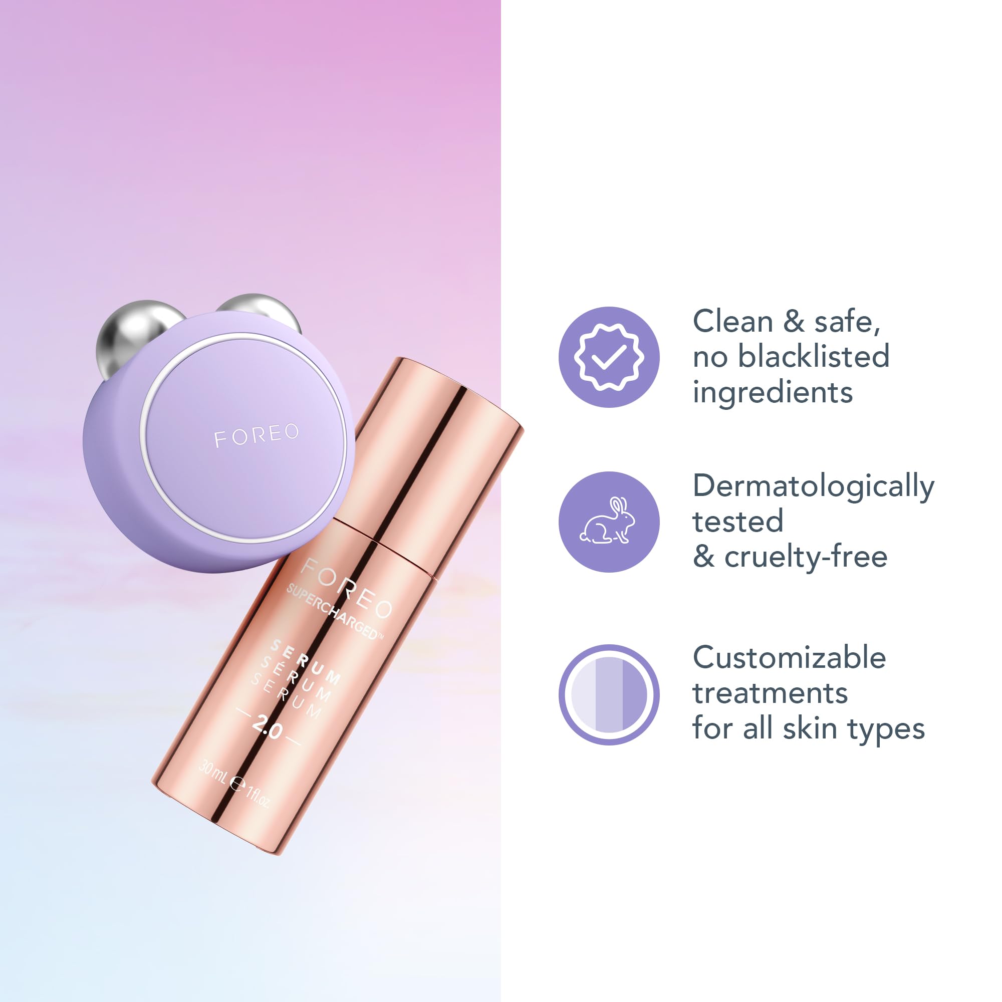 FOREO Firm & Fabulous BEAR mini + Serum Serum Serum 1 Oz Anti aging Starter Kit- Microcurrent Facial Device- Instant Face Lift- Double Chin Eliminator- Facial Skin Care Products- Gift Set- Lavender