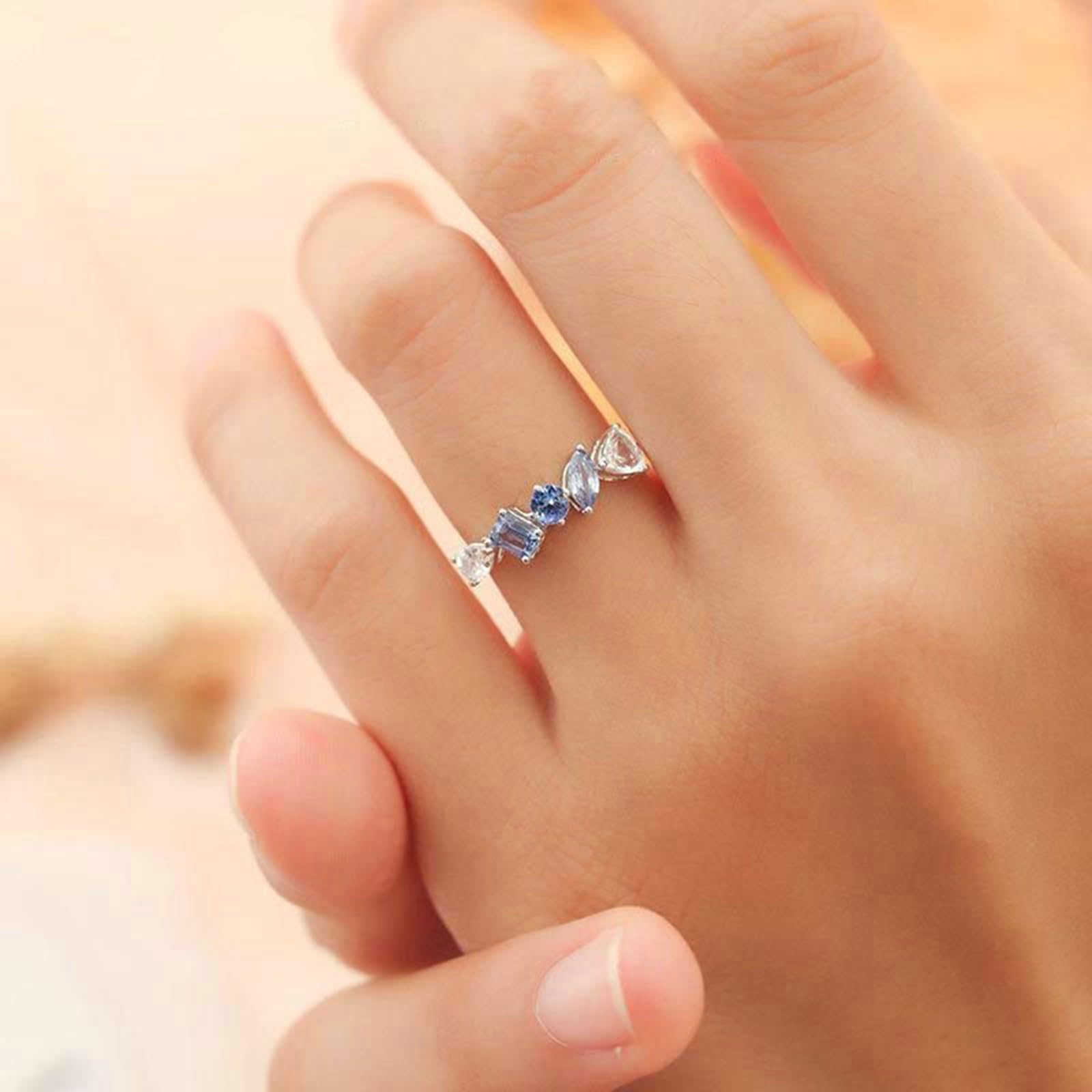 Anello Donna Oro Bianco, 9K 14K 18K Anello con Topazio e moissanite