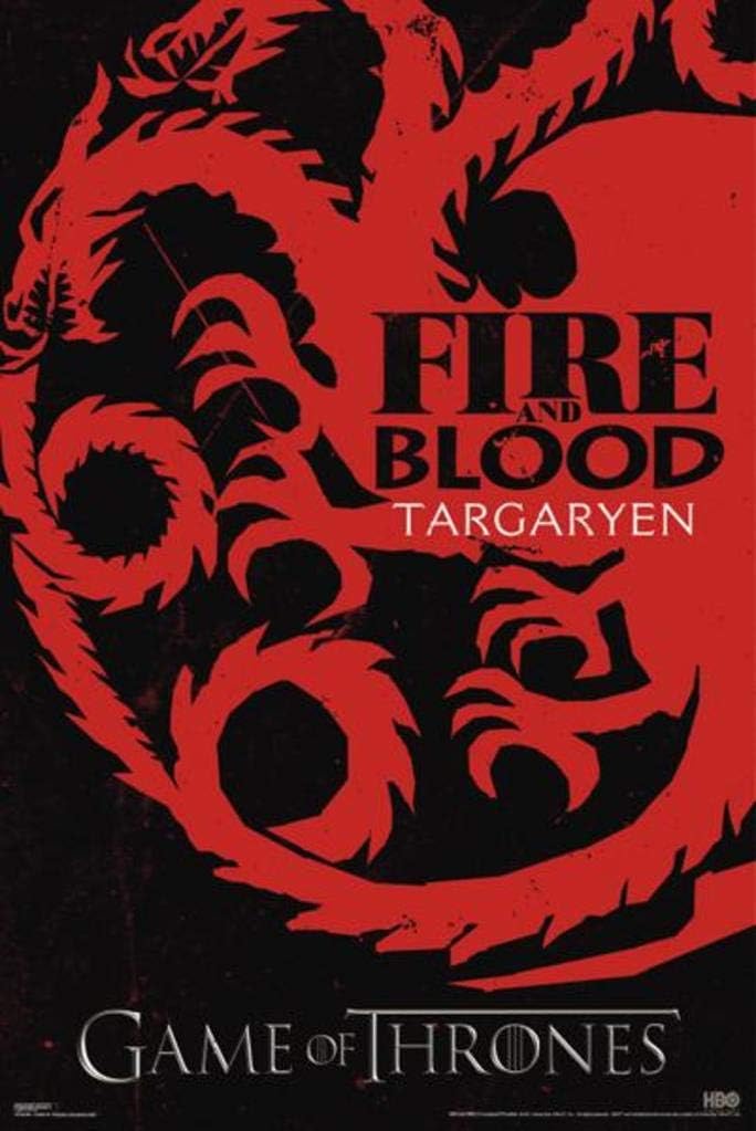 Pyramid America Game Of Thrones Fire And Blood Targaryen HBO Medieval Fantasy TV Television Series Cool Wall Decor Art Print Poster 24x36