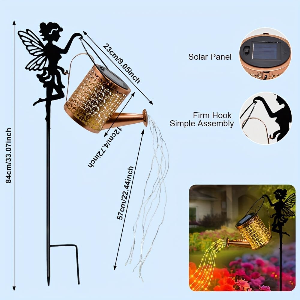 Solar Watering Can Light Garden Decorations Outdoor Weatherproof Shower Lights - Large Retro Metal Lantern Hanging Star Flashing Led Fairy Art Decorative Lamp for Gifts for Mom Grandma Women Birthday