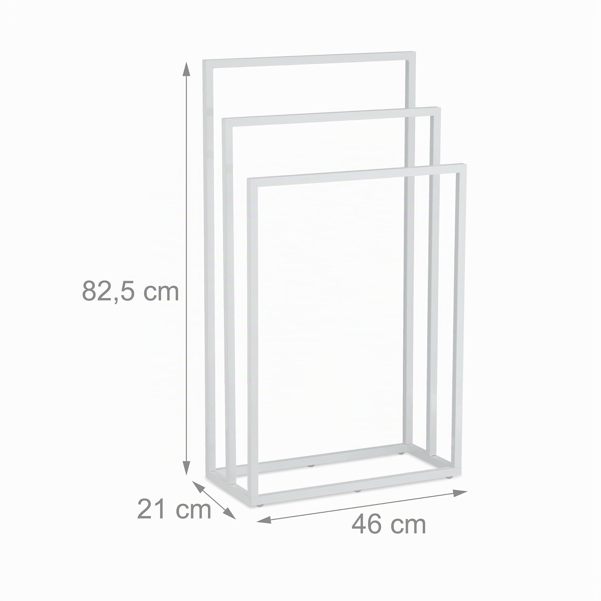 Relaxdays Porte-Serviettes, 3 Barres, Acier, H x L x P : 82,5 x 46 x 21 cm, Support sèche-draps de Bain à Poser, Blanc