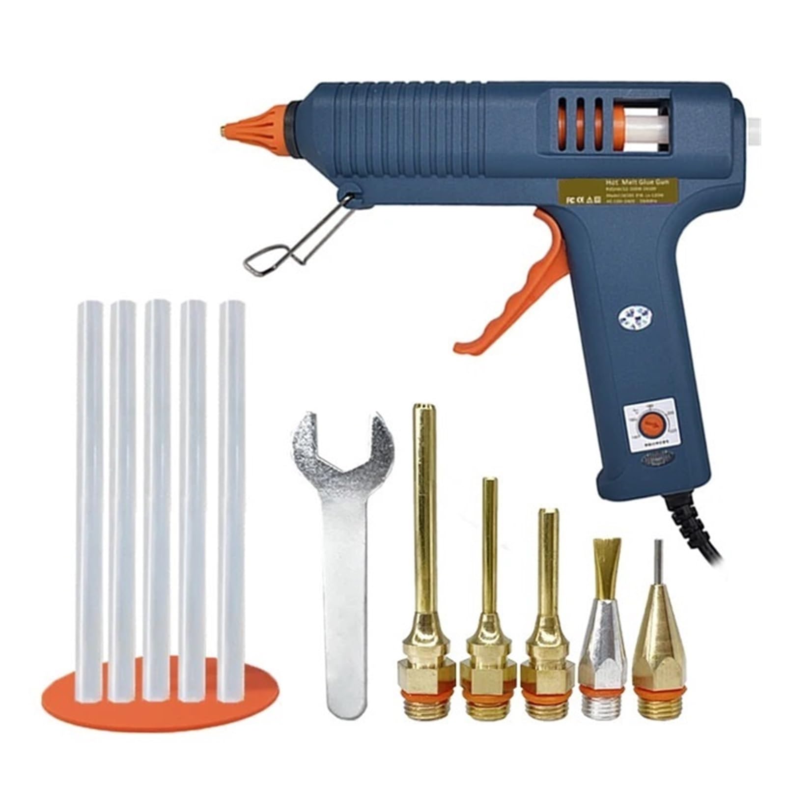Heißklebepistole, 150 W, einstellbare Temperatur, Klebepistolendüse, 11 mm, Klebesticks, professionelle industrielle Schmelzpistole(5pc Nozzles)