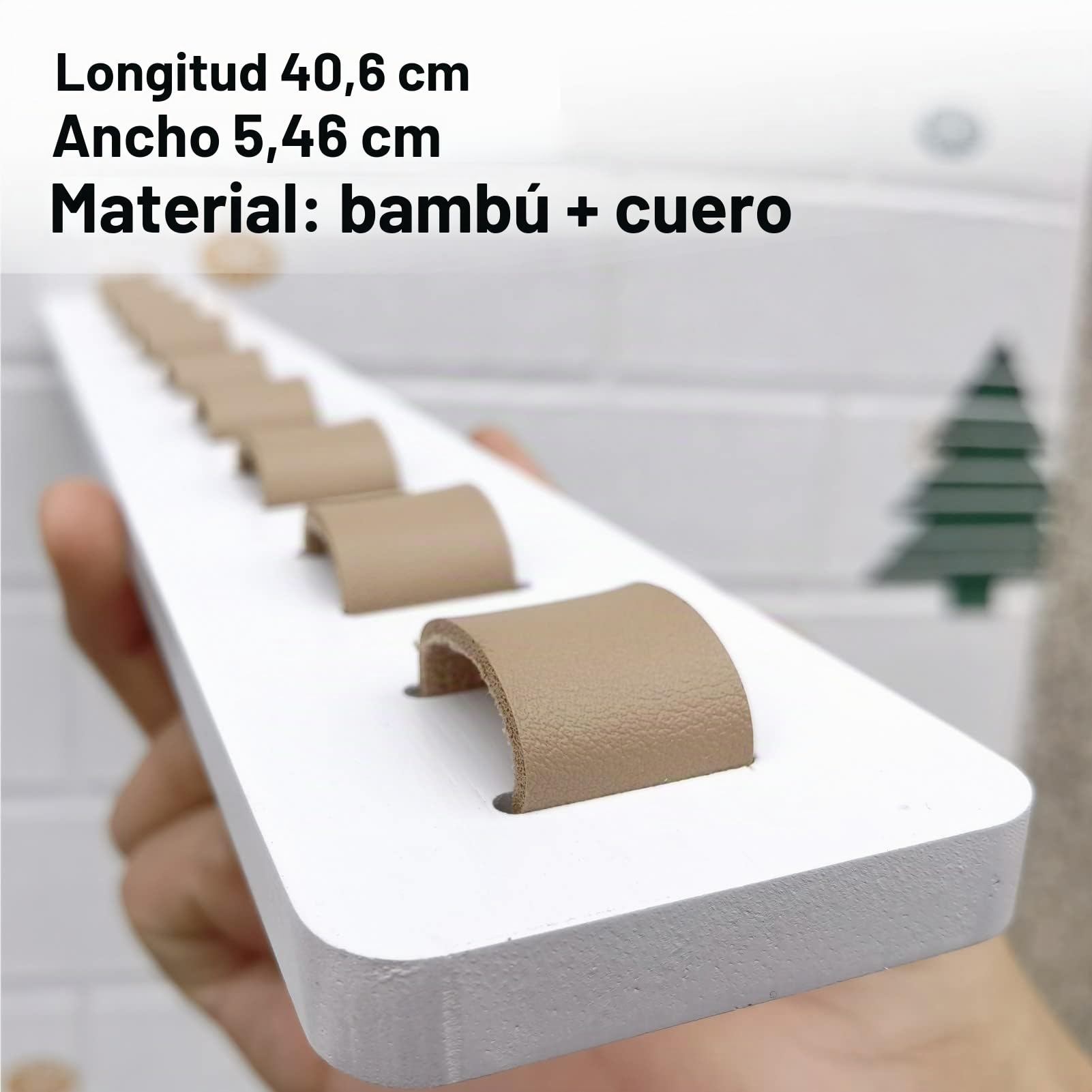 Organizador Gafas De Sol - Soporte Gafas madera 9 ganchos Expositor Gafas Pared,Porta Gafas, material de cuero PU, Decoración del hogar, (Blanco-1pcs-long)