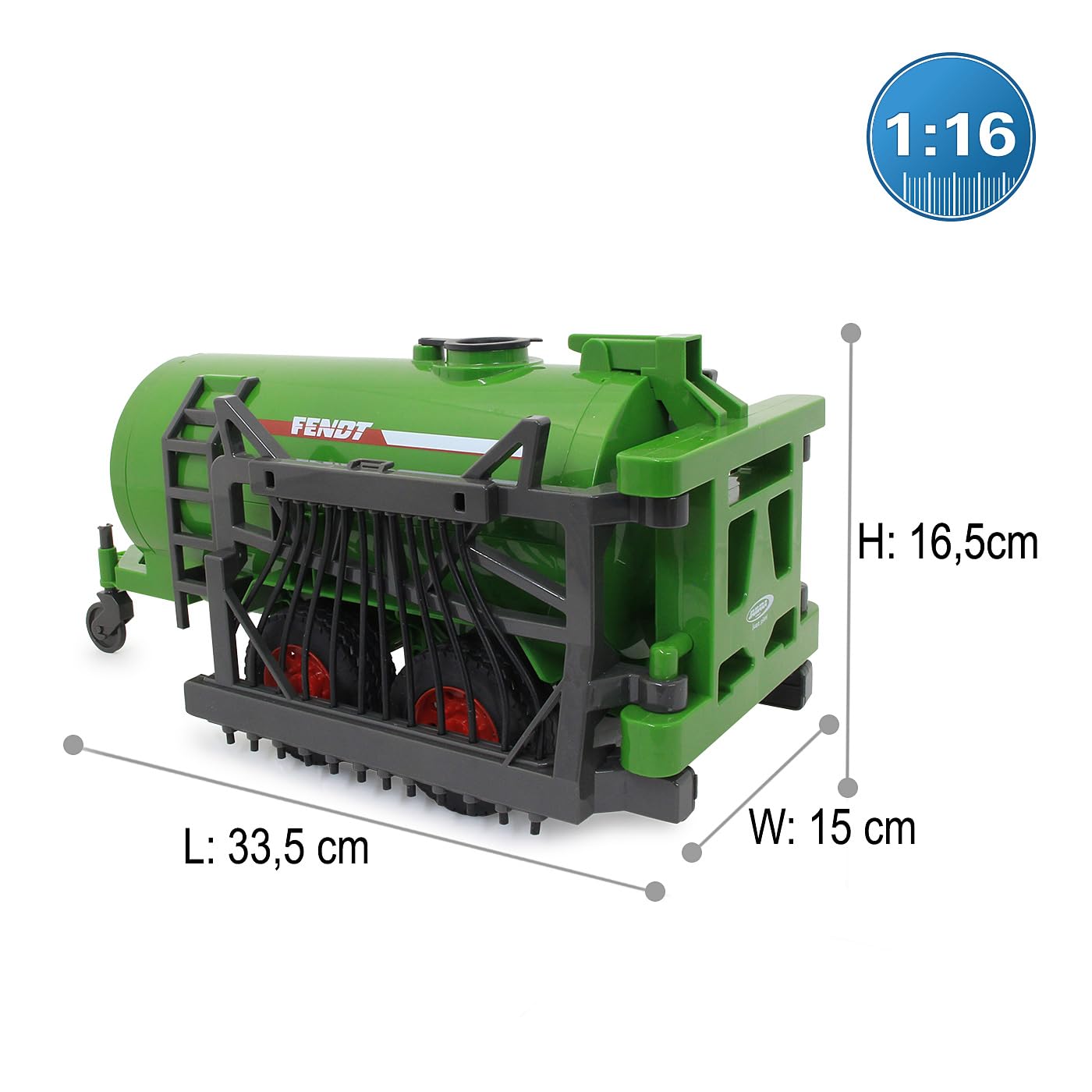 JAMARA 405235 – Fendt wózek beczkowy z rozdzielaczem węża – zbiornik 450 ml, funkcja natrysku wł./wył., hak holowniczy z przodu, ręcznie rozkładany rozdzielacz węża, zielony
