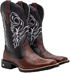 Bota Texana Masculina Couro Country Bico Quadrado Café Delegada