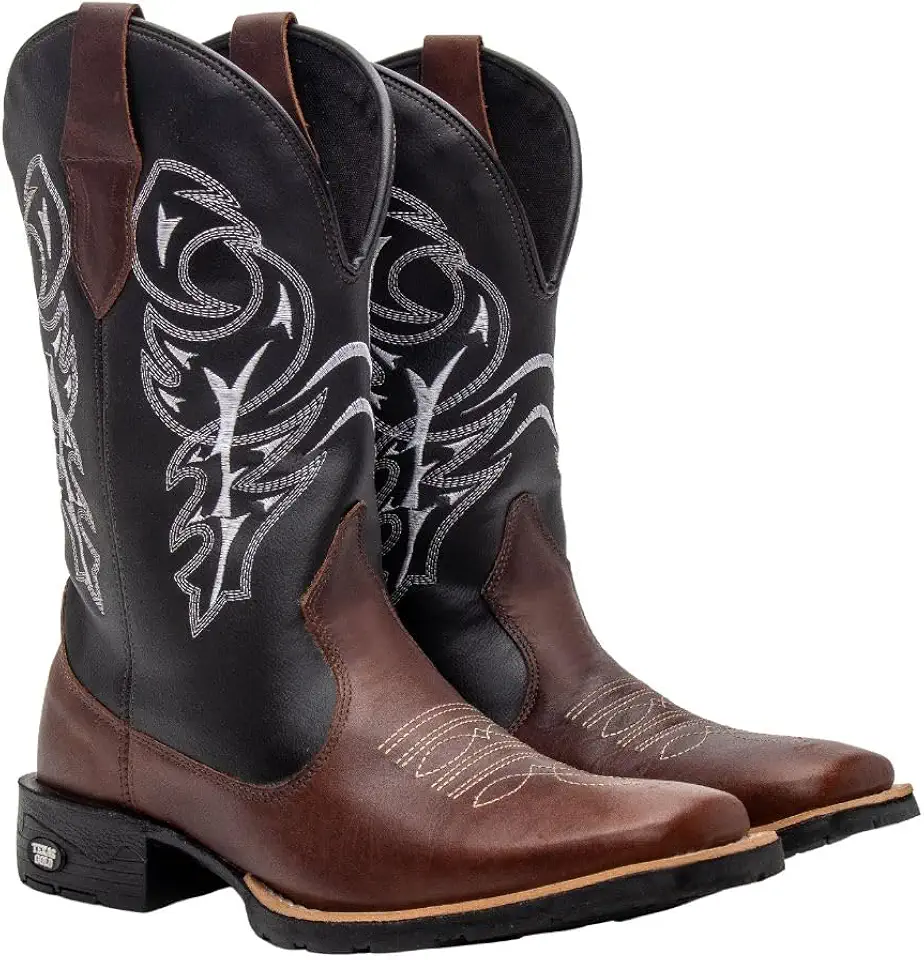 Bota Texana Masculina Couro Country Bico Quadrado Café Delegada