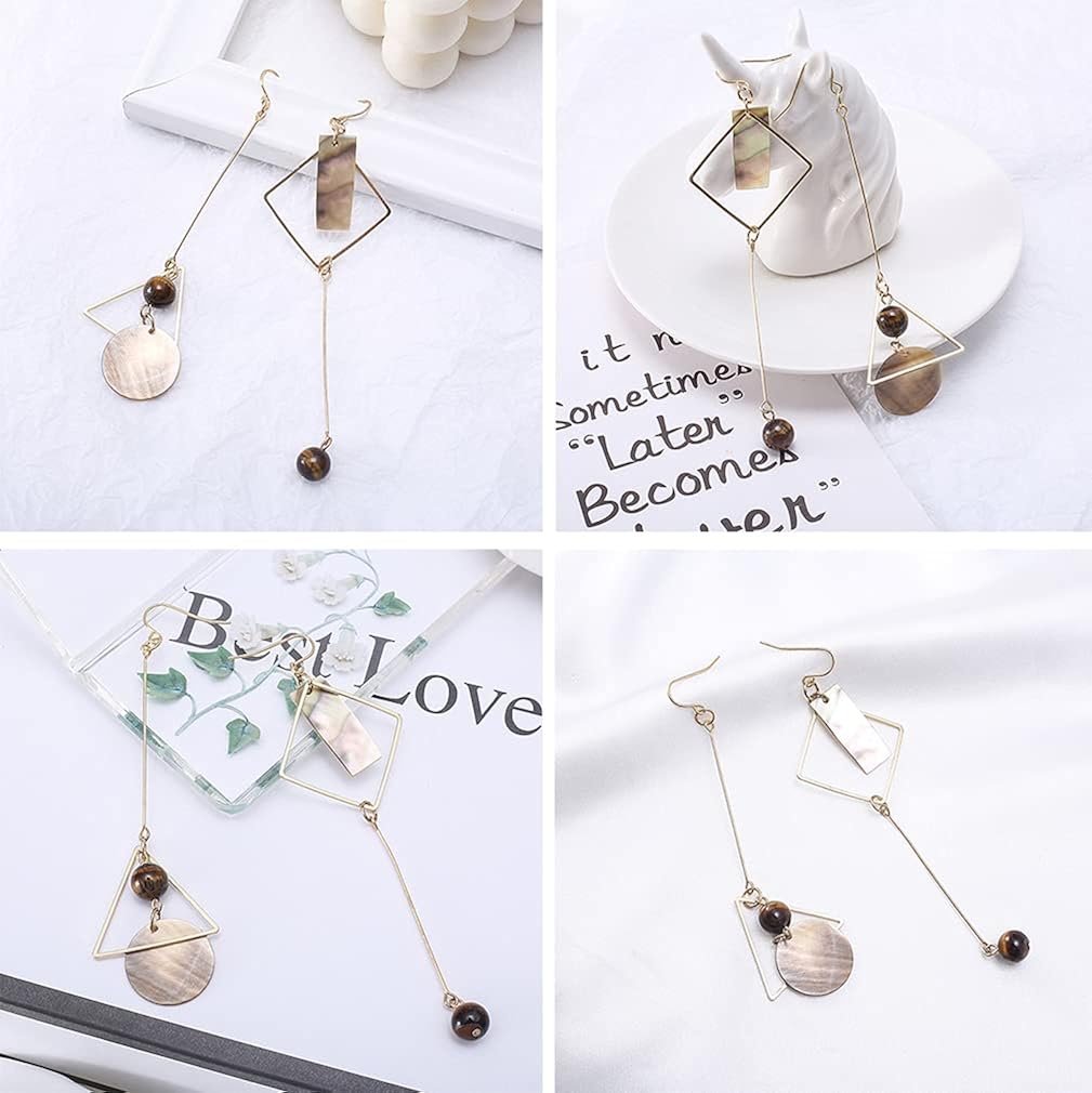 Miniatura 8 de Mismatch - Aretes de concha de abulón abstracta con diseño de asimétrica para mujeres y niñas, Metal, Sin incrustaciones