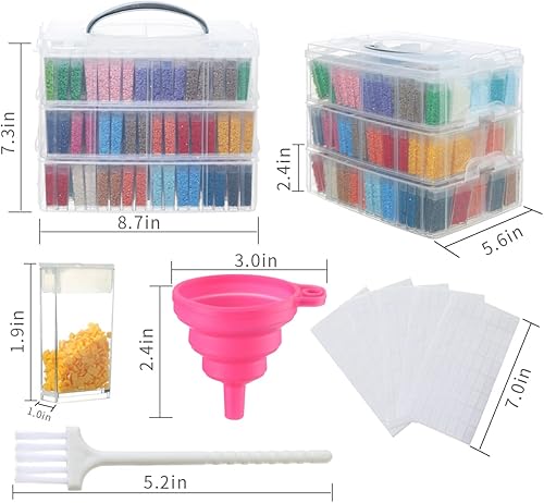 Miniatura 5 de Douorgan Contenedores de almacenamiento de pintura de diamantes de 3 niveles, organizador de cuentas portátil y caja de almacenamiento apilable,