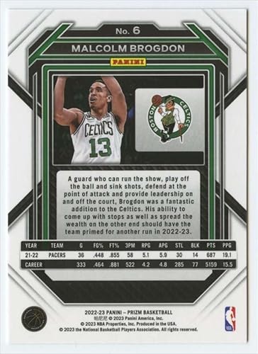 Miniatura 2 de 2022-23 Panini Prizm #6 Malcolm Brogdon Boston Celtics NBA Basketball Trading Card